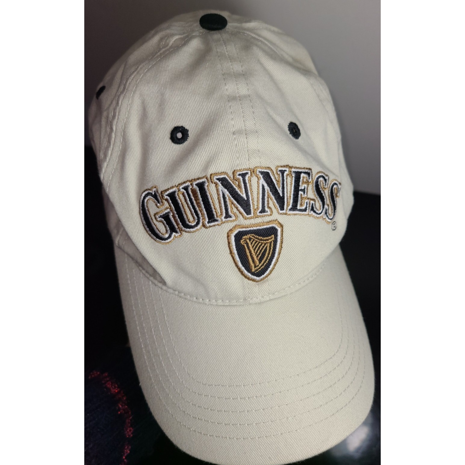 Guinness Beer Brand Logo Adjustable Hat Beige Embroidered Irish Harp